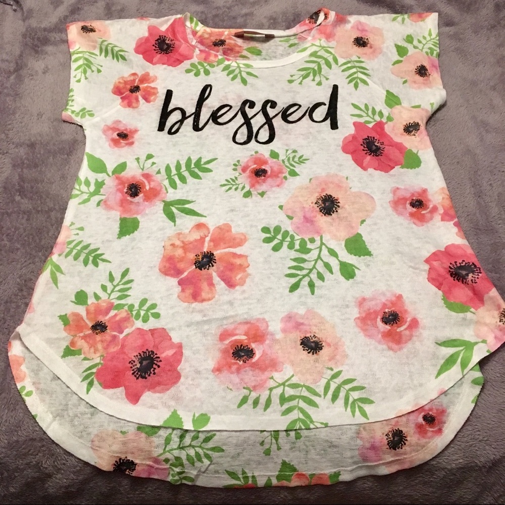 BLESSED Flowery Sheer White Shirt